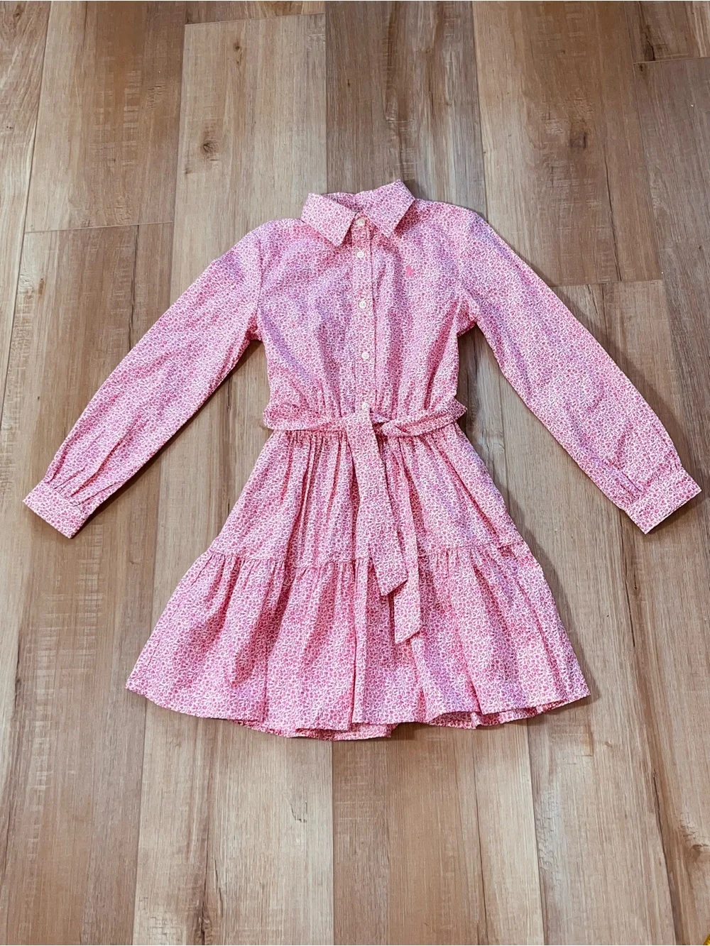 Polo Ralph Lauren Girl’s Pink Floral Cotton Poplin Shirt Dress Size 8